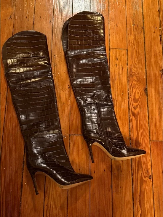 SCHUTZ Maryana Over the Knee Boot - Chocolate Brown Croc - Picture 6 of 7